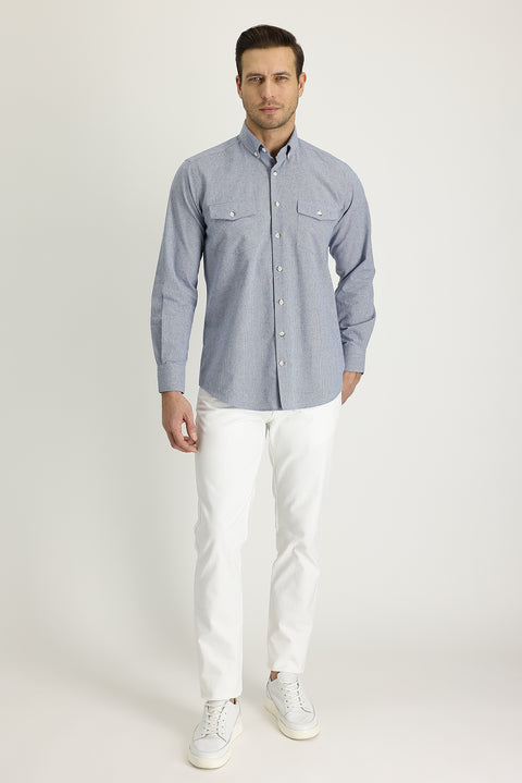 Beyaz Slim Fit Dar Kesim Likralı Kanvas / Chino Pantolon
