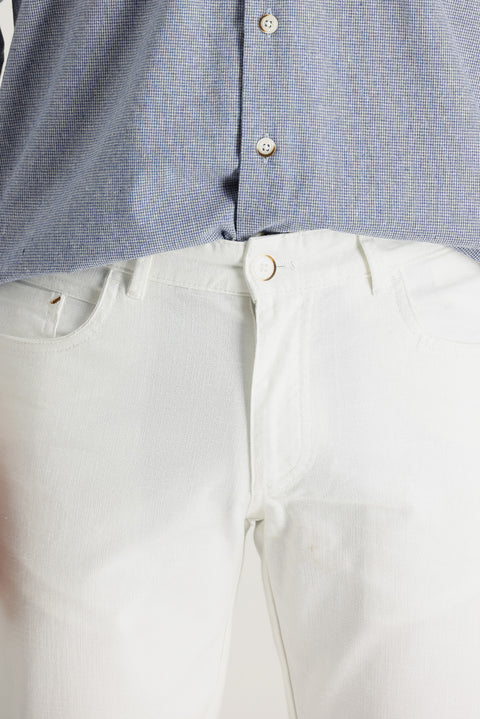 Beyaz Slim Fit Dar Kesim Likralı Kanvas / Chino Pantolon