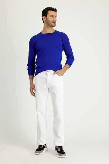  Beyaz Regular Fit Likralı Kanvas / Chino Pantolon
