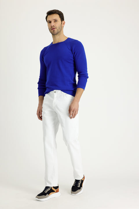 Beyaz 6 Drop Regular Fit Standart Kesim Likralı Kanvas / Chino Pantolon