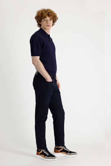 Koyu Lacivert Slim Fit Dar Kesim Likralı Kanvas / Chino Pantolon