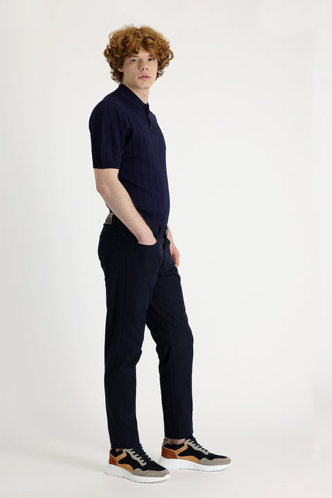 Koyu Lacivert 7 Drop Slim Fit Dar Kesim Likralı Kanvas / Chino Pantolon