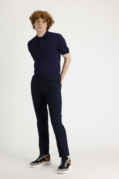 Koyu Lacivert 7 Drop Slim Fit Dar Kesim Likralı Kanvas / Chino Pantolon