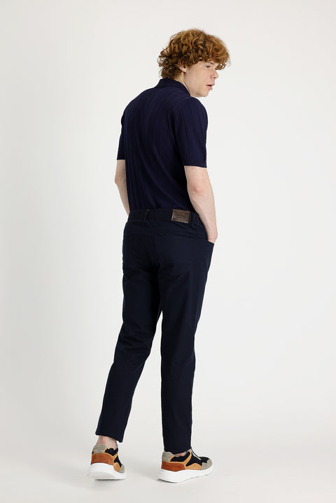 Koyu Lacivert 7 Drop Slim Fit Dar Kesim Likralı Kanvas / Chino Pantolon