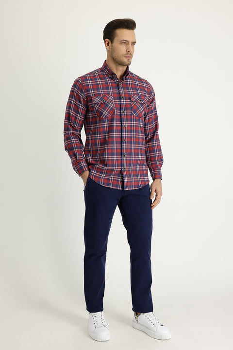 Koyu Lacivert Regular Fit Standart Kesim Likralı Kanvas / Chino Pantolon