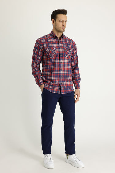 Koyu Lacivert Slim Fit Dar Kesim Likralı Kanvas / Chino Pantolon