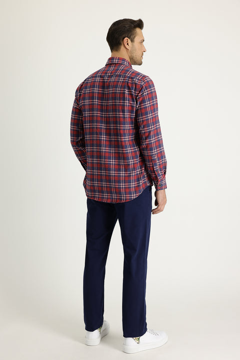 Koyu Lacivert Regular Fit Standart Kesim Likralı Kanvas / Chino Pantolon
