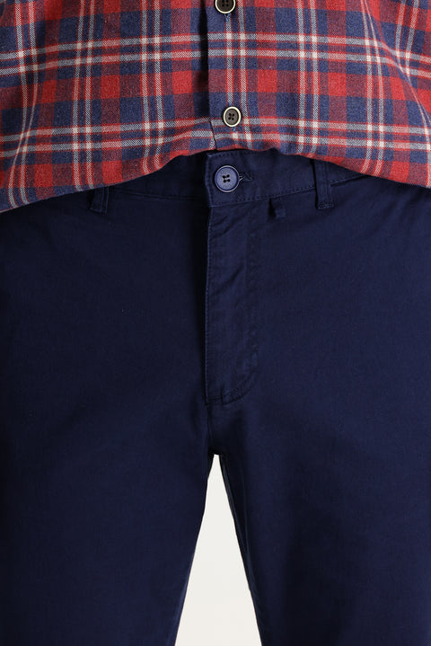 Koyu Lacivert Regular Fit Standart Kesim Likralı Kanvas / Chino Pantolon