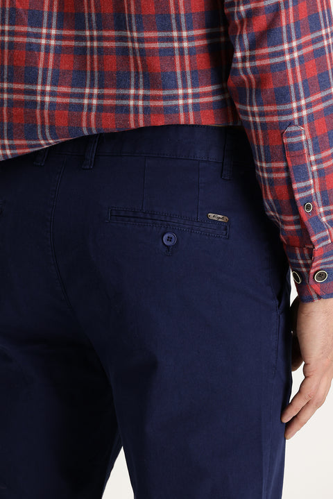 Koyu Lacivert Regular Fit Standart Kesim Likralı Kanvas / Chino Pantolon