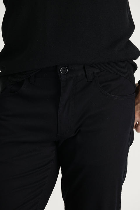 Siyah 7 Drop Slim Fit Dar Kesim Likralı Kanvas / Chino Pantolon