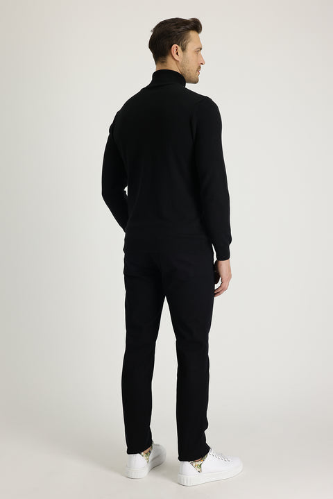 Siyah 7 Drop Slim Fit Dar Kesim Likralı Kanvas / Chino Pantolon