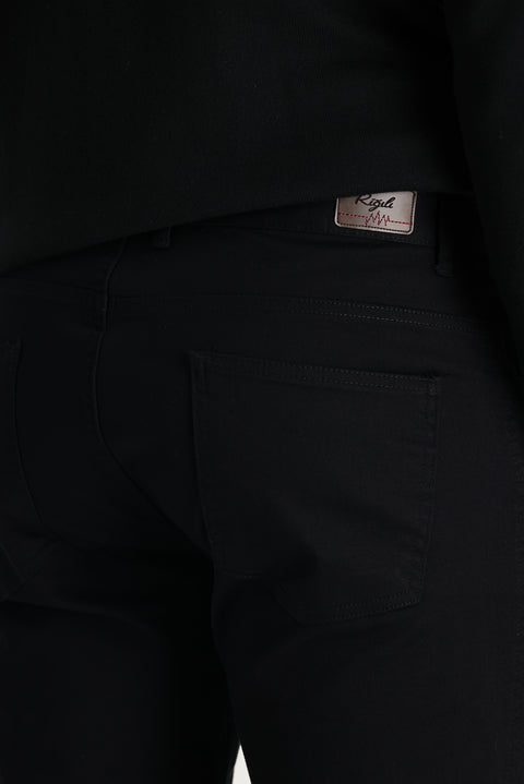 Siyah 7 Drop Slim Fit Dar Kesim Likralı Kanvas / Chino Pantolon