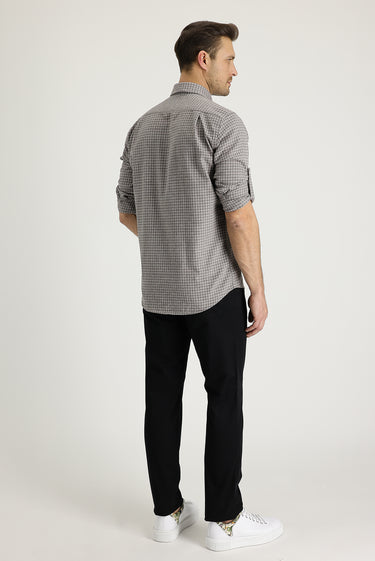 Siyah Regular Fit Likralı Kanvas / Chino Pantolon