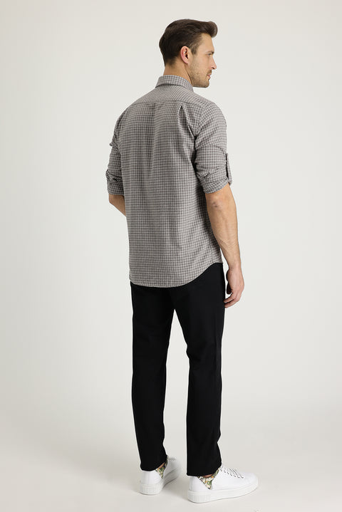 Siyah Regular Fit Standart Kesim Likralı Kanvas / Chino Pantolon