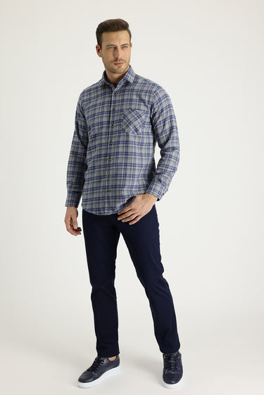 Koyu Lacivert Slim Fit Dar Kesim Likralı Kanvas / Chino Pantolon