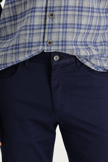 Koyu Lacivert 7 Drop Slim Fit Dar Kesim Likralı Kanvas / Chino Pantolon