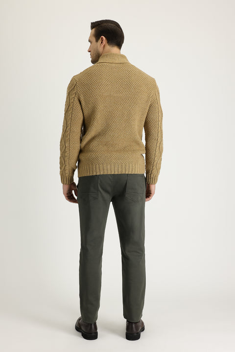 Açık Haki 7 Drop Slim Fit Dar Kesim Beli Lastikli İpli Likralı Kanvas / Chino Pantolon