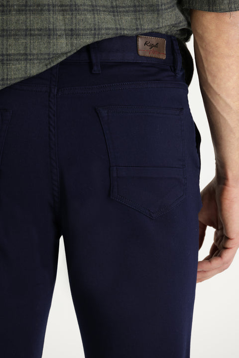 Koyu Lacivert Regular Fit Standart Kesim Likralı Kanvas / Chino Bağcıklı Pantolon