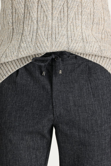  Koyu Füme Slim Fit Dar Kesim Beli Lastikli İpli Desenli Likralı Pantolon