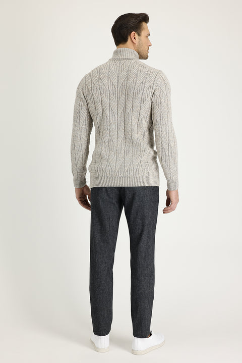 Koyu Füme 7 Drop Slim Fit Dar Kesim Beli Lastikli İpli Desenli Likralı Pantolon