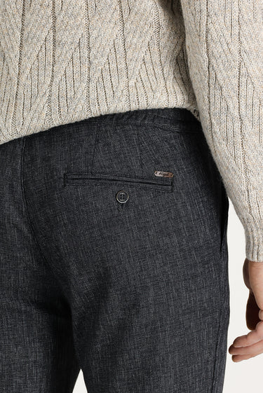 Koyu Füme Slim Fit Dar Kesim Beli Lastikli İpli Desenli Likralı Pantolon