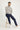 Orta Lacivert Slim Fit Dar Kesim Beli Lastikli İpli Desenli Likralı Pantolon