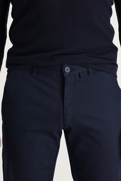 Orta Lacivert Regular Fit Standart Kesim Likralı Kanvas / Chino Pantolon