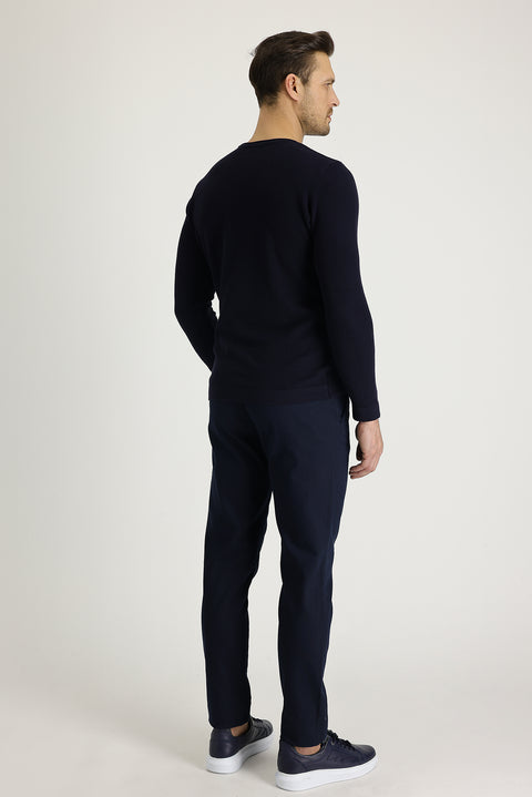 Orta Lacivert Regular Fit Standart Kesim Likralı Kanvas / Chino Pantolon