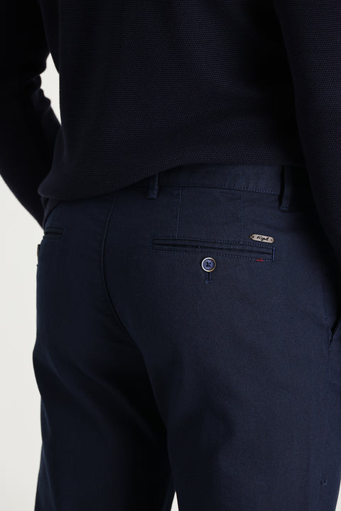 Orta Lacivert Regular Fit Standart Kesim Likralı Kanvas / Chino Pantolon