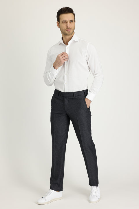 Koyu Füme 7 Drop Slim Fit Dar Kesim Desenli Klasik Kumaş Pantolon