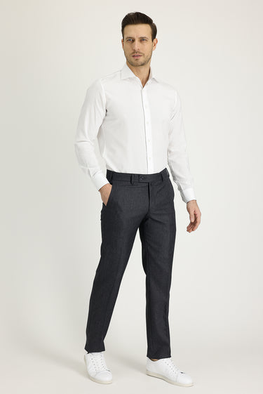  Koyu Füme Slim Fit Dar Kesim Desenli Klasik Kumaş Pantolon