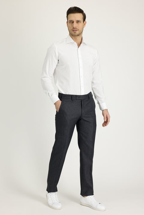 Koyu Füme 7 Drop Slim Fit Dar Kesim Desenli Klasik Kumaş Pantolon