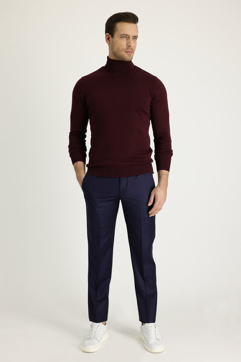 Açık Lacivert 7 Drop Slim Fit Dar Kesim Yünlü Klasik Kumaş Pantolon