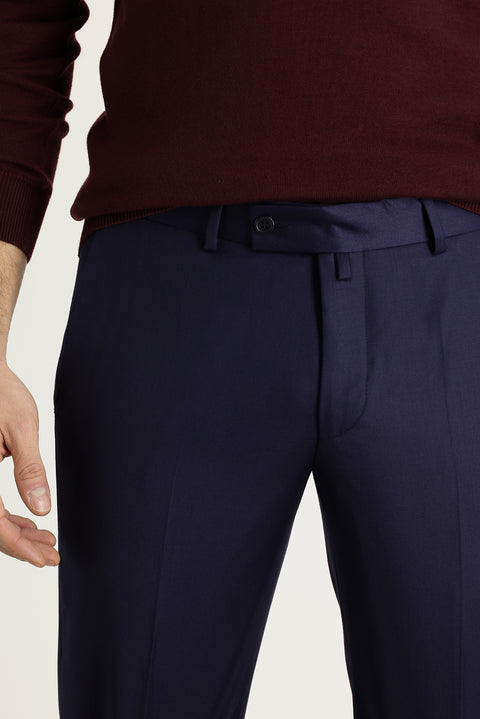 Açık Lacivert 7 Drop Slim Fit Dar Kesim Yünlü Klasik Kumaş Pantolon
