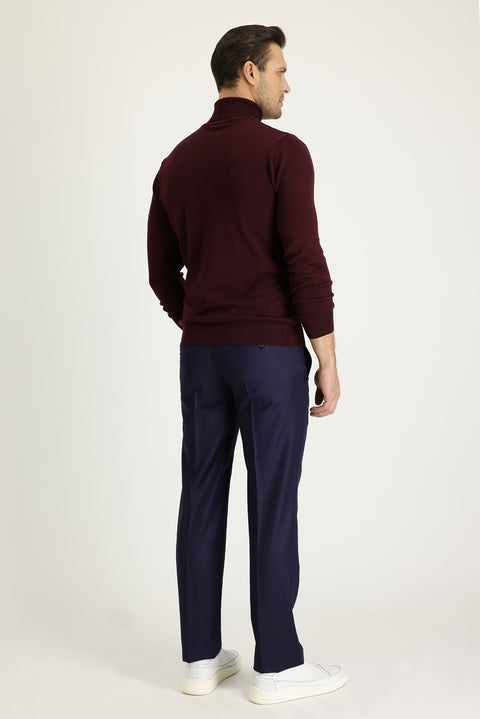 Açık Lacivert 7 Drop Slim Fit Dar Kesim Yünlü Klasik Kumaş Pantolon