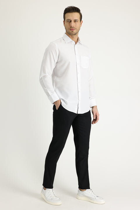 Black 4-Drop Relaxed Fit Casual Cut Classic Wool Fabric Trousers