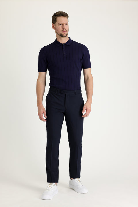 Dark Navy 6 Drop Regular Fit Standard Cut Classic Wool Fabric Trousers