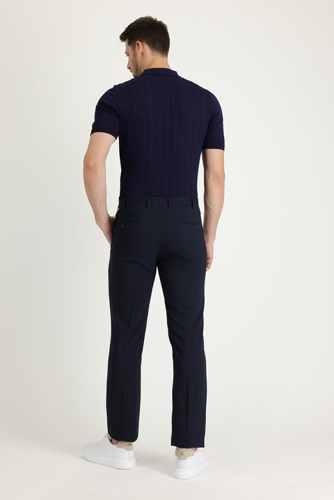 Dark Navy 4 Drop Relaxed Fit Classic Fabric Wool Trousers