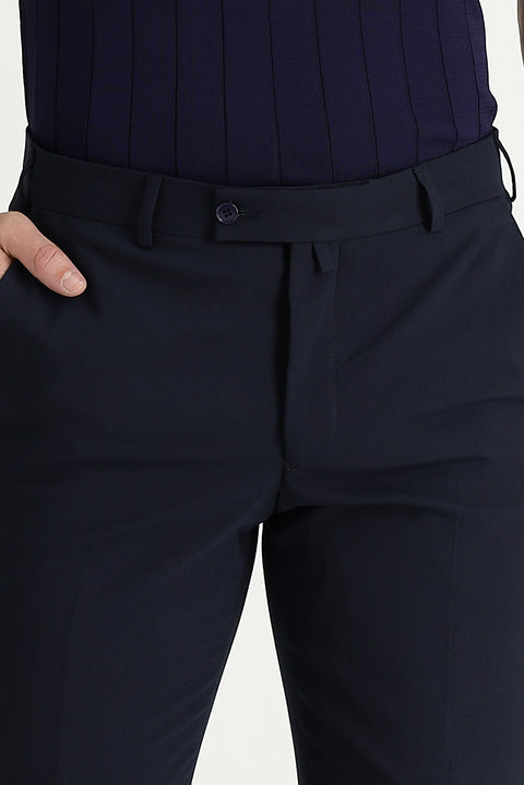 Dark Navy 4 Drop Relaxed Fit Classic Fabric Wool Trousers