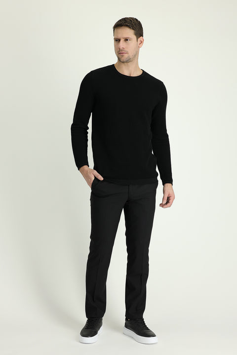 Siyah 6 Drop Regular Fit Standart Kesim Yünlü Klasik Kumaş Pantolon