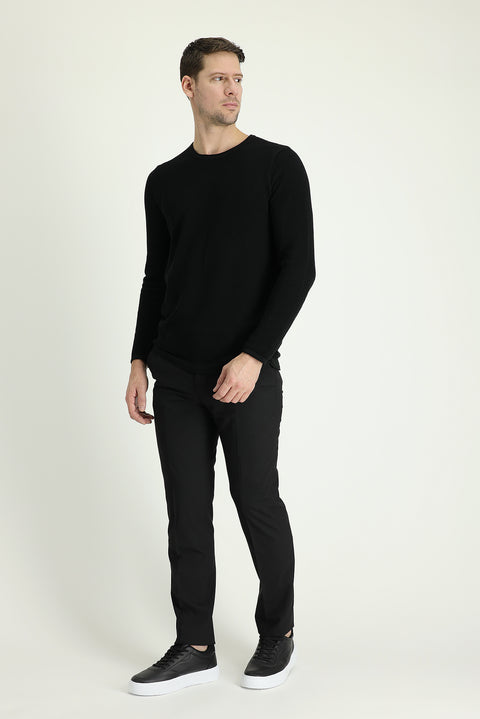 Siyah 6 Drop Regular Fit Standart Kesim Yünlü Klasik Kumaş Pantolon