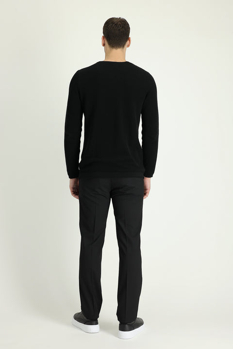 Siyah 7 Drop Slim Fit Dar Kesim Yünlü Klasik Kumaş Pantolon