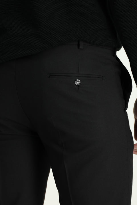 Siyah 7 Drop Slim Fit Dar Kesim Yünlü Klasik Kumaş Pantolon
