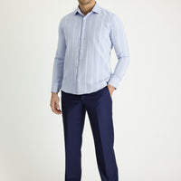 Koyu Lacivert 4 Drop Relaxed Fit Rahat Kesim Yünlü Klasik Kumaş Pantolon