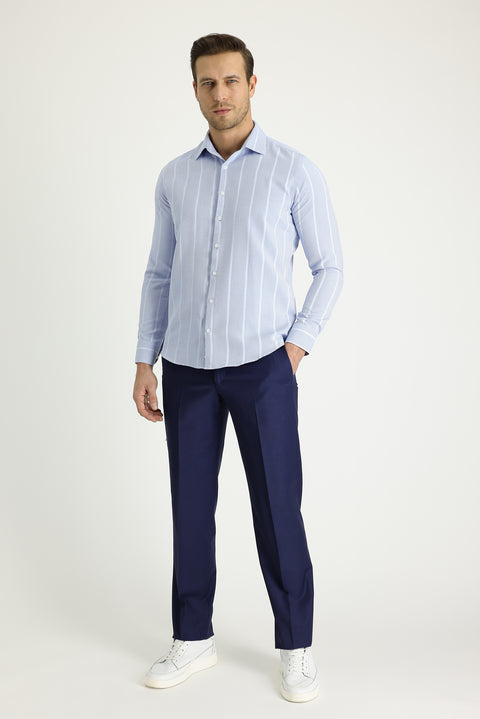 Koyu Lacivert 4 Drop Relaxed Fit Rahat Kesim Yünlü Klasik Kumaş Pantolon