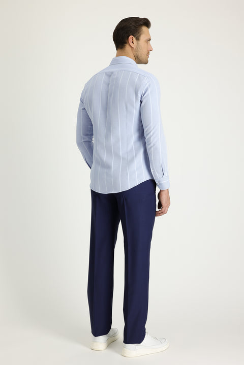 Koyu Lacivert 4 Drop Relaxed Fit Rahat Kesim Yünlü Klasik Kumaş Pantolon