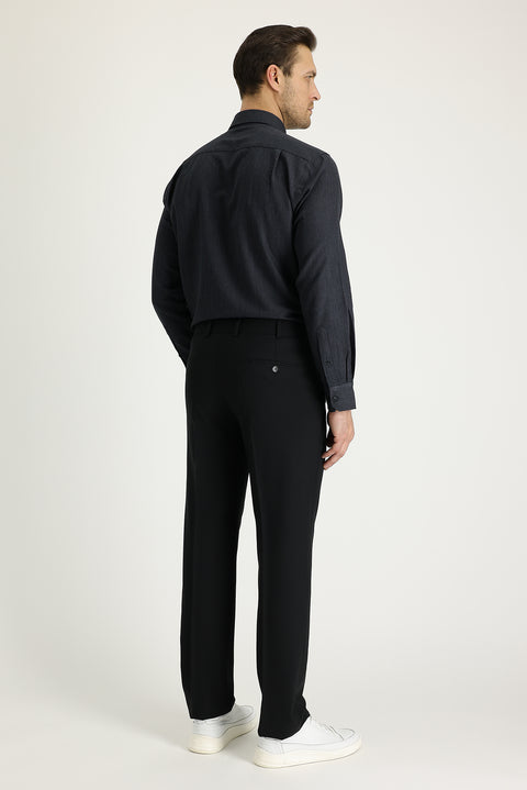 Siyah 4 Drop Relaxed Fit Rahat Kesim Yünlü Klasik Kumaş Pantolon