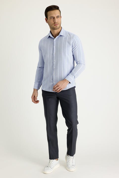 Titanyum Gri 7 Drop Slim Fit Dar Kesim Yünlü Klasik Kumaş Pantolon