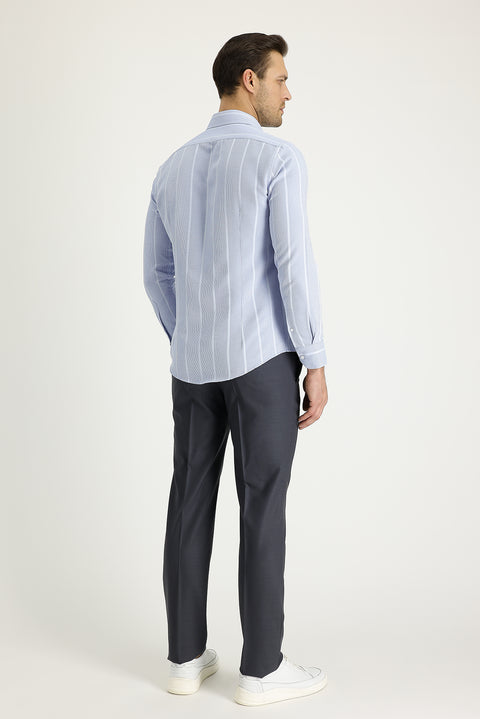 Titanyum Gri 7 Drop Slim Fit Dar Kesim Yünlü Klasik Kumaş Pantolon