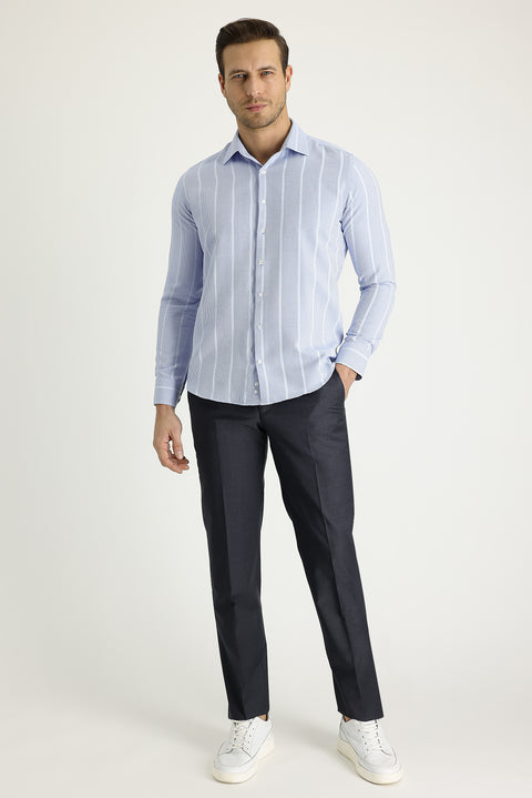 Koyu Füme 7 Drop Slim Fit Dar Kesim Yünlü Klasik Kumaş Pantolon